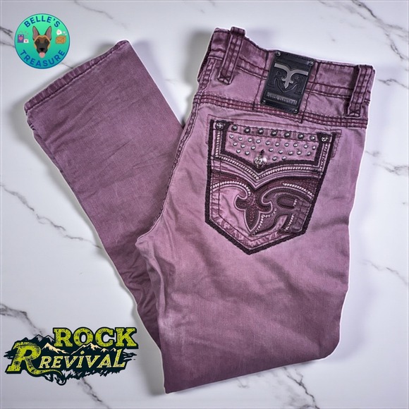 Rock Revival Jeans Reid Biker Mens 40 Burgundy Moto Style Straight Leg Y2K 40x33